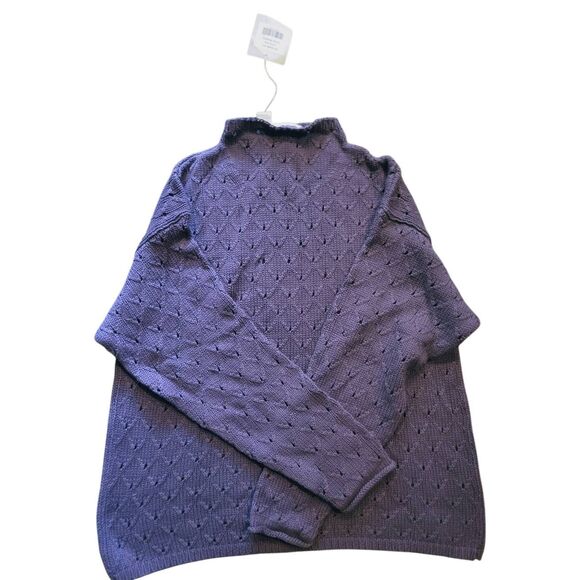 NWT Vintage J. Jill Sweater Women's Large Purple Cotton Mock Knit Pointelle - Picture 2 of 4